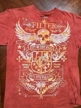 Filter City Of Lost Angels Skull Wings Tee Red Distressed